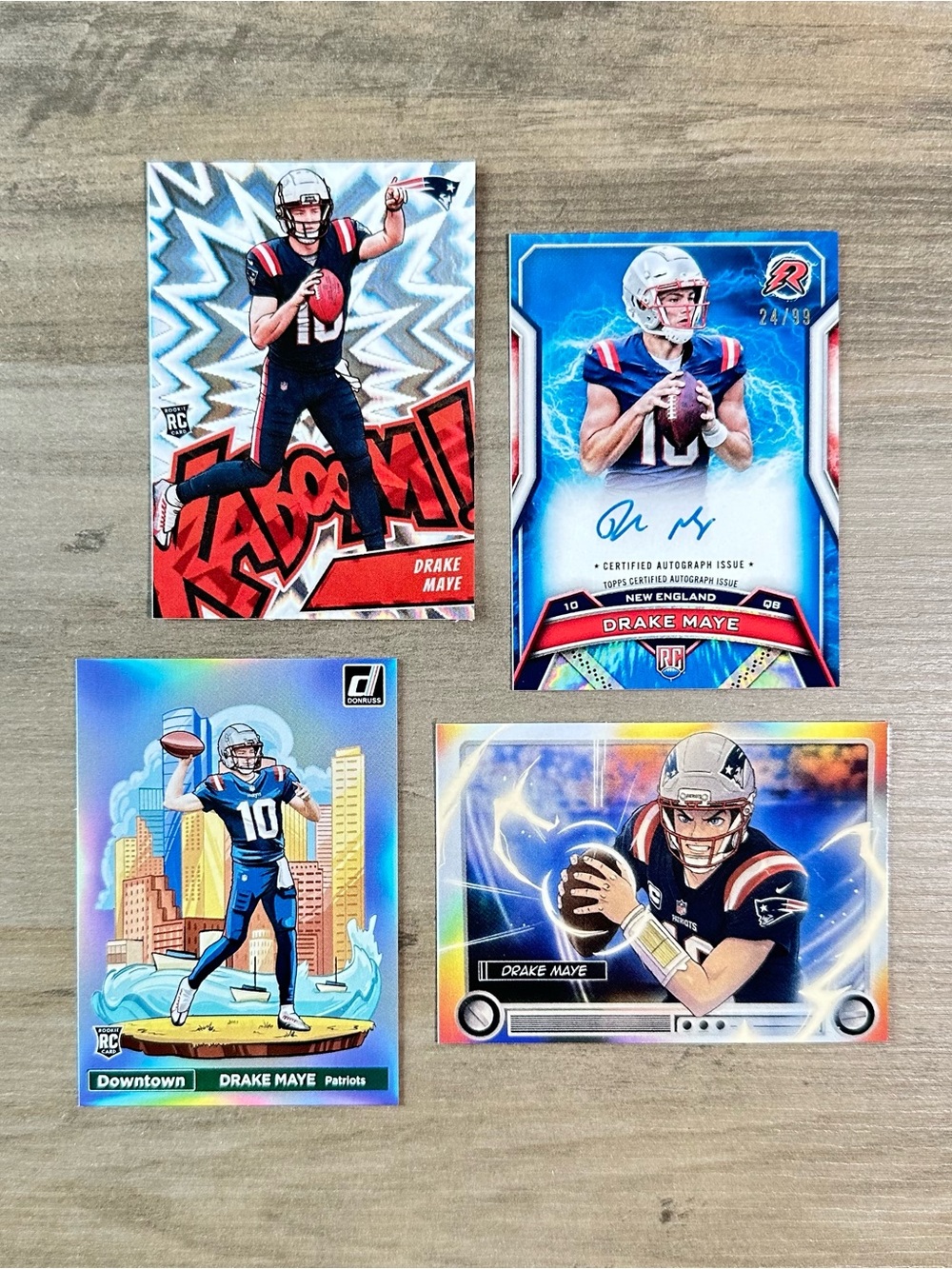 Drake Maye Signed Rookie Lot of (4) Kaboom Anime Novelty Cards. Patriots.